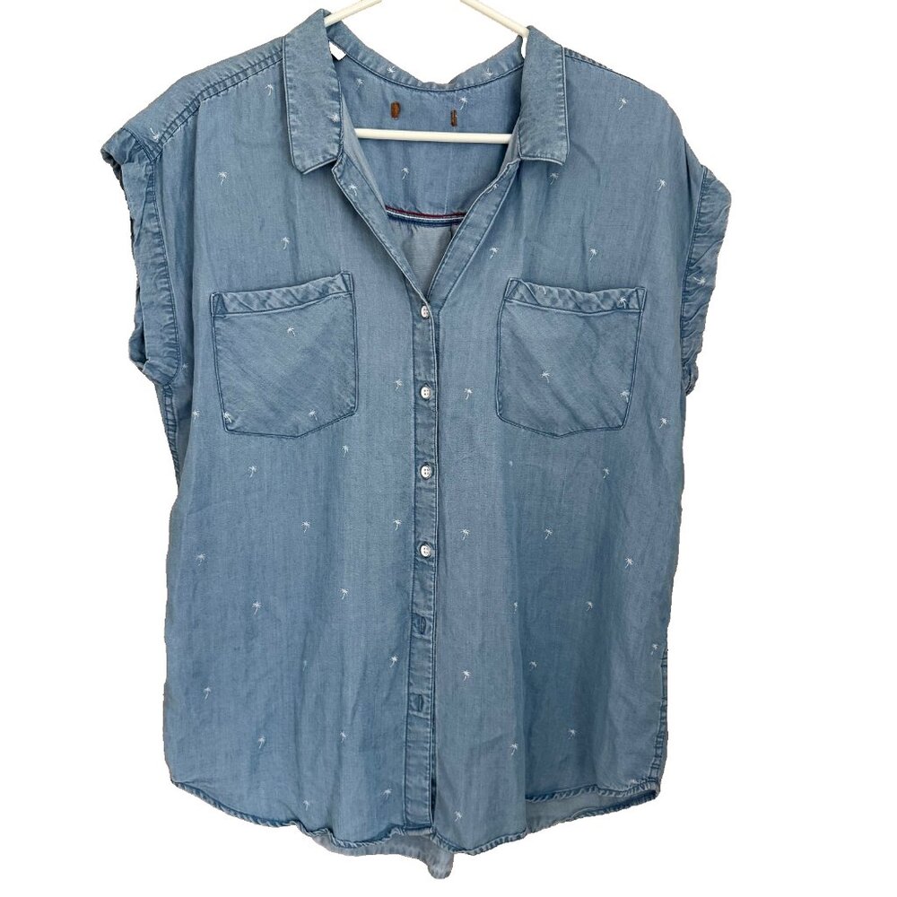 Jachs Girlfriend Tencel Chambray Palm Tree Shirt Medium Coastal Grandma Western